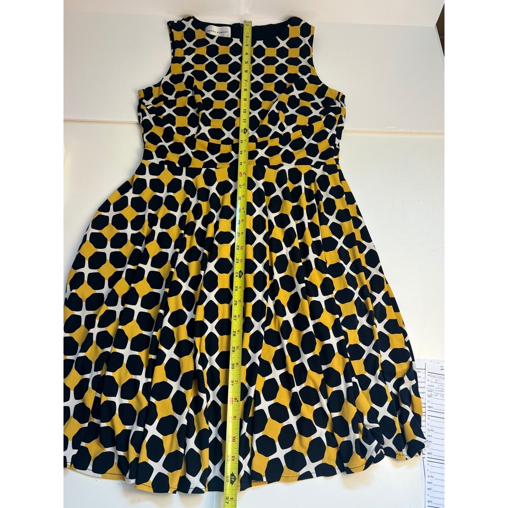 Donna Morgan Yellow Navy Blue Geometric Honeycomb Fit and Flare Dress Size 8 - Picture 8 of 10